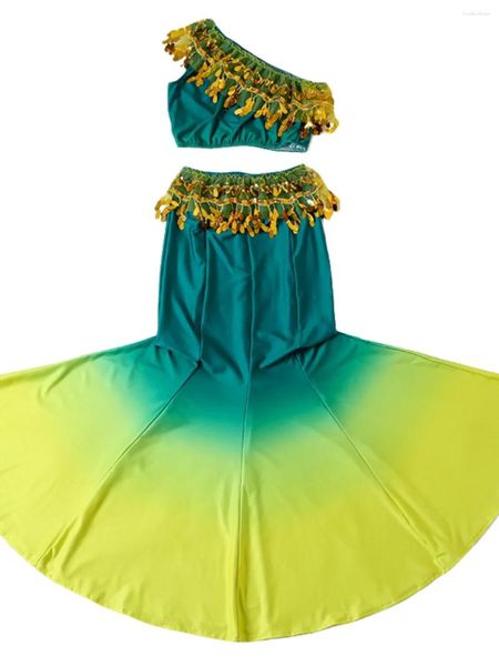 Abbigliamento da palcoscenico Costume da ballo Dai per bambini Ragazze Guaina di pavone Gonna a coda di pesce Performance etnica