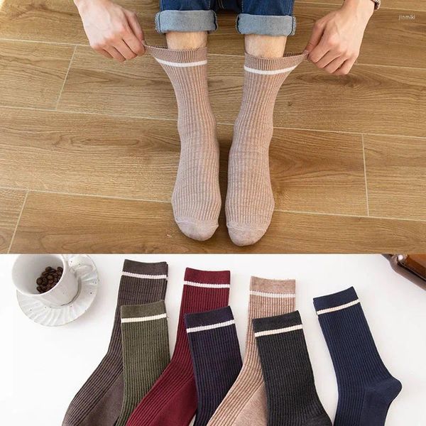 Meias masculinas 5 pares de lã inverno quente listrado harajuku vintage cashmere alta qualidade casual homem szie 39-45