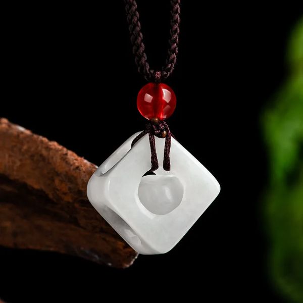 Pingentes branco jadeite pingente colar presente designer esculpido homens natural birmanês jade presentes para mulheres moda luxo pedra jóias reais