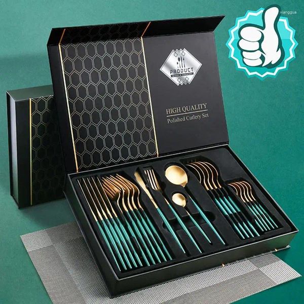 Geschirr-Sets 24 teile/satz Gold Silber Set Steak Messer Gabel Kaffee Löffel Teelöffel Edle Hochzeit Party Reise Hause Luxus Besteck