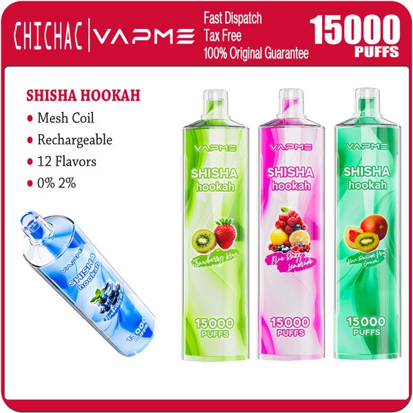 Vapme shisha nargile 15000 puflar puf 15k tek kullanımlık e sigara çubuk kiti 650mAh şarj edilebilir vaper 25ml Pod arabaları 12 renk 0% 2%