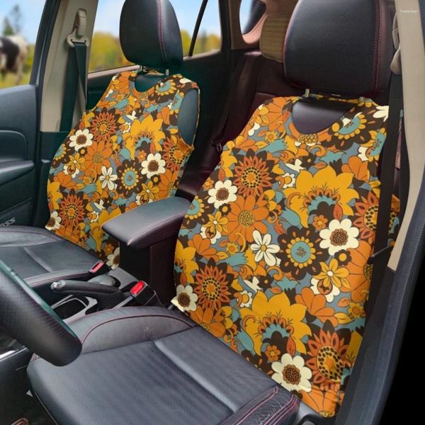 Capas de assento de carro laranja margarida design universal frente colete capa 2 pçs conjunto antiderrapante fácil de instalar acessórios caber sedan