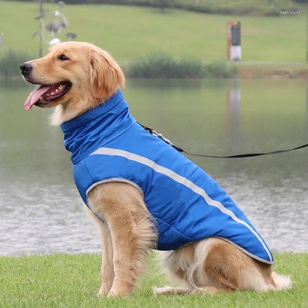 Vestuário para cães Casaco de inverno roupas à prova d'água quente macio jaqueta de lã polar ao ar livre colete reflexivo cães com buraco de arnês