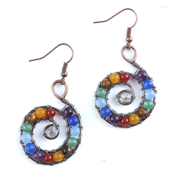 Orecchini pendenti KFT all'ingrosso naturale 7 Chakra pietra spirale universo orecchino perline rotonde gancio per l'orecchio per gioielli da donna