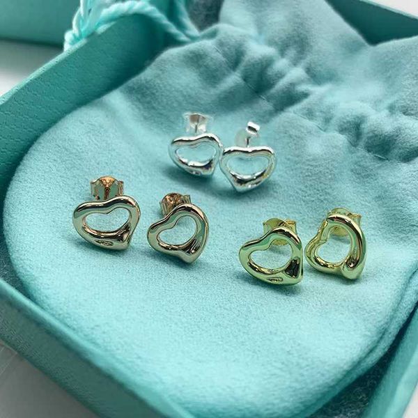 Stud Love Küpe S925 STERLING Gümüş Tiffanynet Kadınlar Basit Işık Lüks Küçük ve Üst Son Tasarım Duygusu Yaka Zinciri İçsel Kalp Şeklinde Küpeler