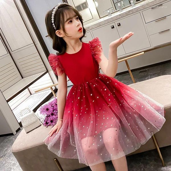 Abiti per ragazze Ragazze vestono Estate Principessa Party Mesh Patchwork Senza maniche per adolescenti 4 6 8 10 11 12 anni Bambini Cielo stellato Vestiti