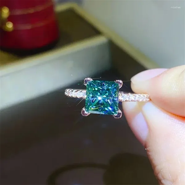 Anéis de cluster rosa anel de ouro 1ct 2ct verde moissanite diamante mulheres jóias brilhante corte princesa quadrado quatro noiva ser noiva casar