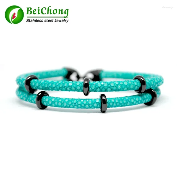 Bangle BC Fashion Exclusivo Super Fiber Stingray Skin Pulseira Couro Com Aço Satinless