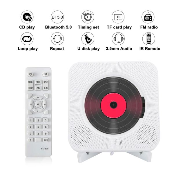 Reprodutor montado na parede LEDCD Player Surround Sound Rádio FM Bluetooth USBMP3 Disco Leitor de música portátil Controle remoto Alto-falante estéreo Home