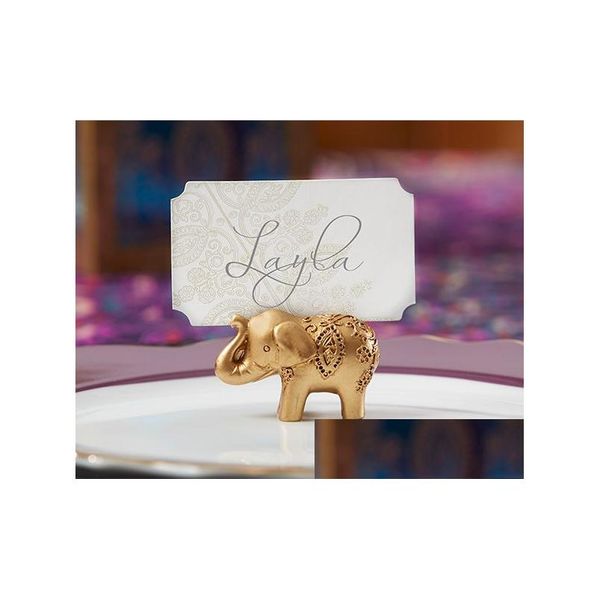 Decoração de festa 100 pçs / lote favor de casamento favores favores sorte elefante dourado lugar nome cartão titular mesa decoração lin4813 drop deli dh7vz