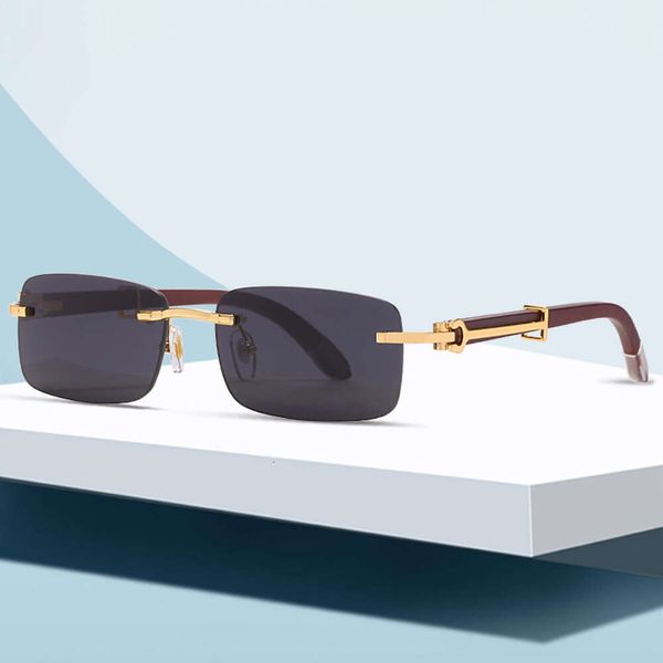 Neue Slingshot-Sonnenbrille mit Holzbeinen für Herren, europäische und amerikanische Modetrends, quadratische Sonnenbrille, I-förmige Zierstücke, rahmenlose Brille