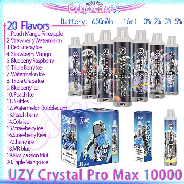 Penna vaporizzatore usa e getta originale UZY Crystal Pro Max 10k 16ml Pod preriempito 650mAh Batteria ricaricabile Sigarette elettroniche Sbuffi 10000 0% 2% 3% 5% Forza 20 sapori