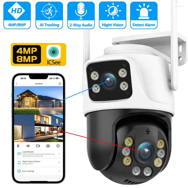 Telecamera IP WiFi Protezione di sicurezza Schermo a doppia lente Visione notturna a colori Traccia automatica CCTV Sorveglianza APP ICSEE