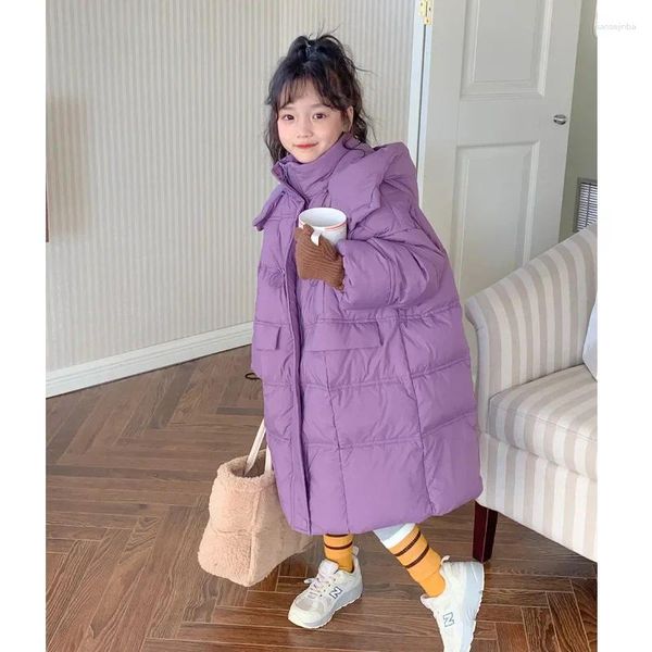 Casaco de penas para meninos e meninas jaqueta de inverno 2024 moda infantil versão coreana maré longa