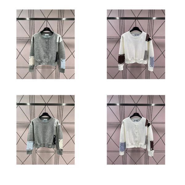 Damen neuer Pullover Mode High Street Cardigan Geometrisch bedrucktes Strick-Sweatshirt Rundhalsausschnitt Langarm-Cardigan weiß grau 2024 Luxusmarkenkleidung