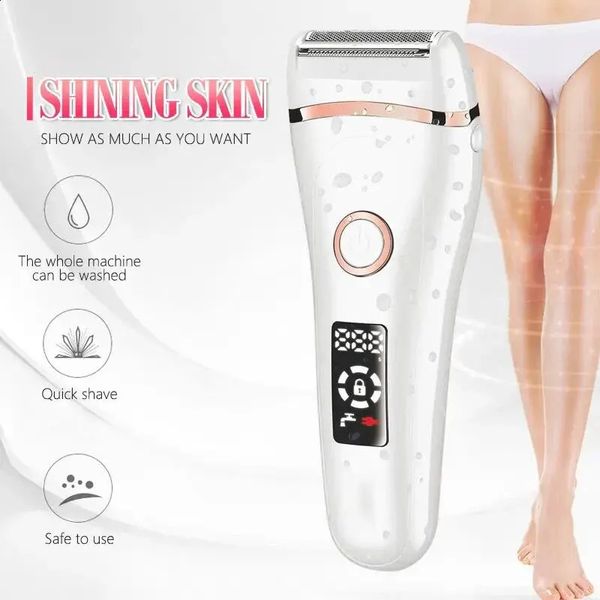 Elektrikli tıraş bıçağı, kadınlar için tıraş makinesi tıraş makinesi epilasyon düzeltici bacaklar için koltuk altı su geçirmez LCD USB şarjı 240219