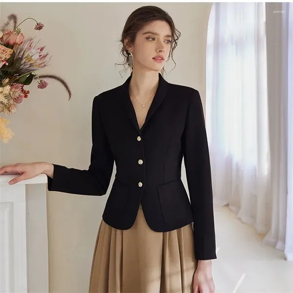 Ternos femininos primavera 2024 feminino coreano pequeno terno casaco feminino temperamento profissional preto fino ajuste versátil curto blazers