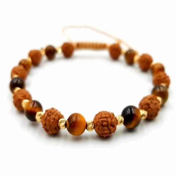 Bangles 6mm Natural Rudraksha Tiger Eye Gemstone Beads Pulseira Brilhante Matéria Escura Meditação Pulseira Presente Ore Bênção Clássico