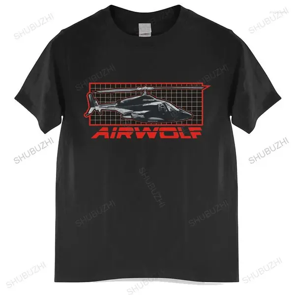 Homens Camisetas Camiseta Homens Algodão Tops Airwolf Série de TV Air Wolf Helicóptero na Grade Licenciado Camiseta Preto Euro Tamanho