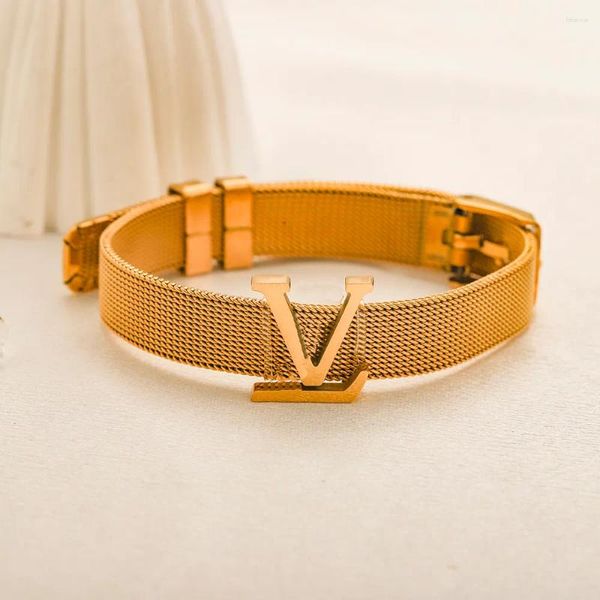 Strand luxo 18k ouro carta pulseira moda amor charme presente perfeito de alta qualidade aço inoxidável designer viagem casamento