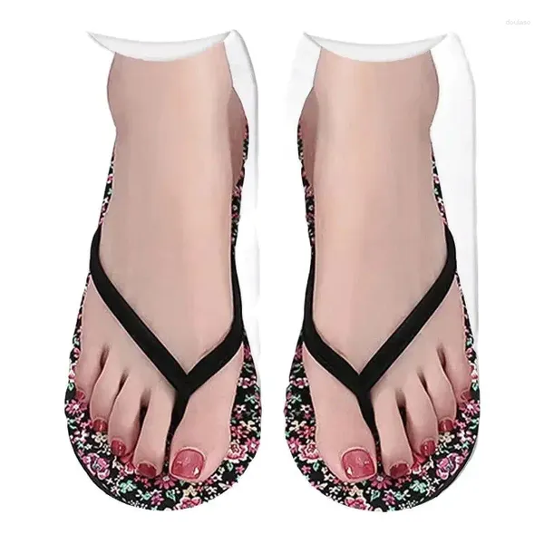 Kadın Çoraplar Komik 3d Baskılı Flip Flop Terlik Sandalet Desen Yaratıcı Sevimli Kawaii Pamuk Düşük Kısa Yumuşak Ayak Bileği Plajı