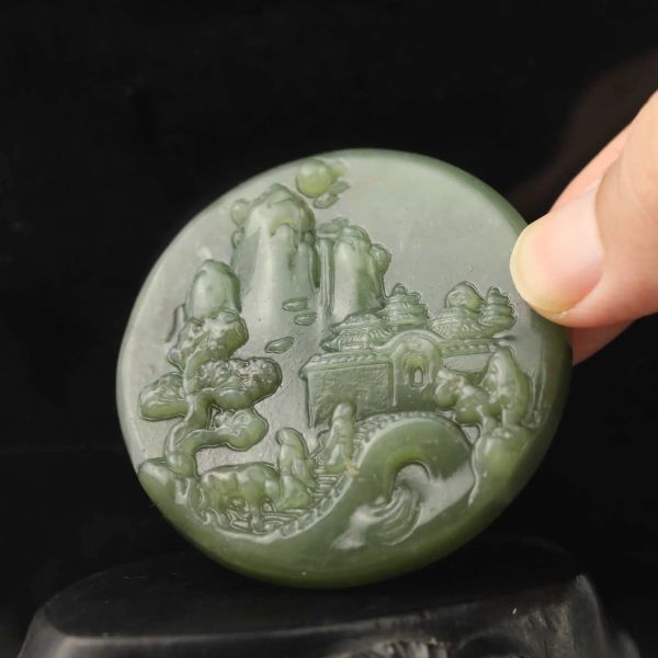 Ciondoli Cina Giada Hetian naturale intagliata a mano statua fiore paesaggio pendente j