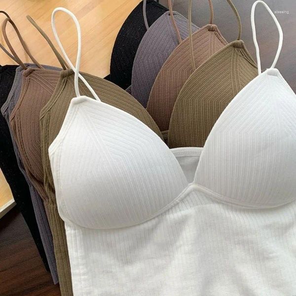 Regatas femininas camisola ajuste fino estiramento push up sutiã com almofadas no peito de malha cor sólida topo de colheita curto tubo com decote em v topos bralette