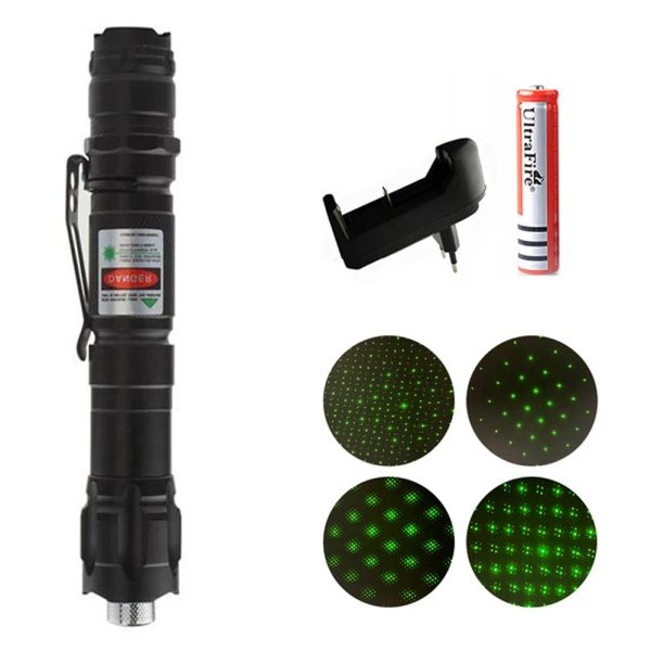 Ponteiros 5000m Green Laser Red Dot Laser Ponteiro 009 Alto dispositivo poderoso Cabeça de foco ajustável Inclui 18650 Bateria para caçar