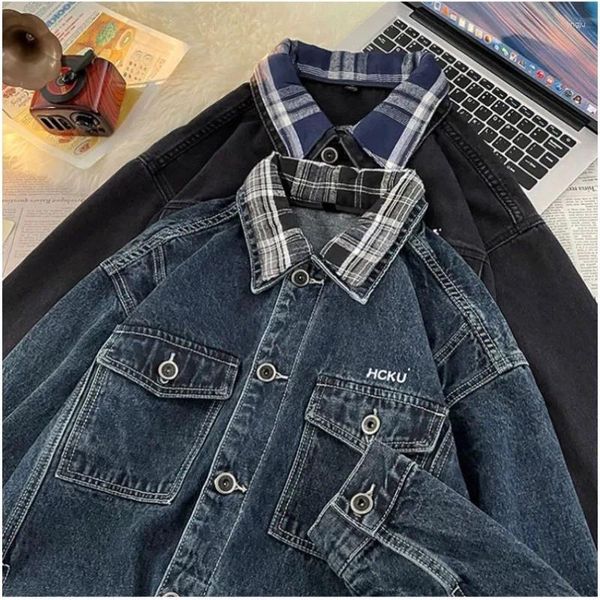 Giacche da uomo Americano Hip-Hop Splicing Design di nicchia Cappotto di jeans da uomo coreano 2024 Oversize dritto versatile giacca casual Chic