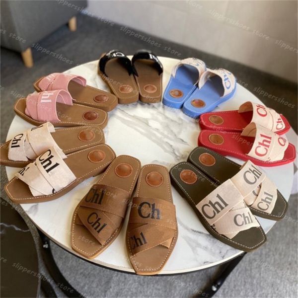 Neue Designerin Frauen Holz Sandalen Sluffy Flatboden Mule Slipper Multi-Color Spitzenbrief Leinwand Slipper Sommer-Hausschuhe Luxusmarke Chl01 Sandles Größe 35-41