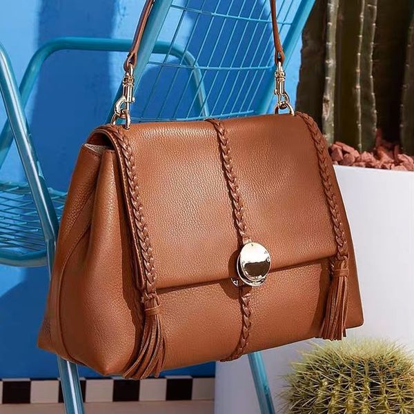 9A сумка ch1oe коричневая сумка с оплеткой среднего размера Дизайнерская сумка на плечо Penelope с кисточками из воловьей кожи Роскошная женская сумка высокого качества Кожаная сумка с ручкой сверху Плетеные сумки через плечо