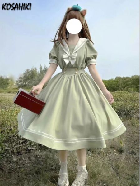 Платья косахики японская мягкая сестра милая лолита платье женское пыловое рукав стройные зеленые платья вечеринка ретро -девочки лук сальора ванито