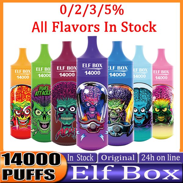 Orijinal elf kutusu 14000 puf tek kullanımlık vapes kalem puf 14000 e sigara 0% 2% 3% 5% 5% Buharlaştırma Şarj örtüsü vape vape kalem puflar gemi bir gün puf 14k vs elf çubuk