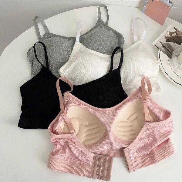 Bras push up sutiã mulheres versão coreana verão sem fio fina roupa interior fixa almofada de peito macio sólido para lingerie ropa mujer