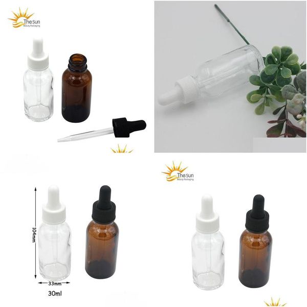 Garrafas de embalagem por atacado 15ml 30ml frascos de conta-gotas de vidro âmbar líquido reagente pipeta recipiente conta-gotas aromaterapia óleo essencial dho2e