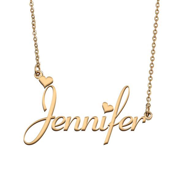 Ciondolo con collane con nome Jennifer Personalizzato su misura per donne, ragazze, bambini, migliori amiche, regali per la mamma, gioielli in acciaio inossidabile placcato oro 18 carati