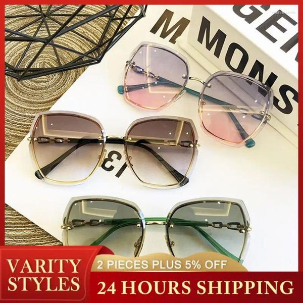 Sonnenbrille Quadratische Katzenauge Mode Luxus Randlose Strass Rahmen Frauen Männer Retro Schneiden Objektiv Gradient UV400 Radfahren Brillen