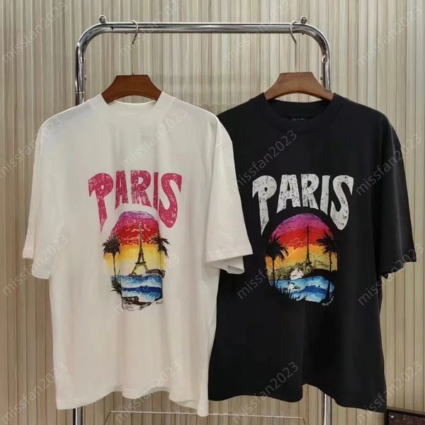 Paris marca de moda designer das mulheres dos homens camisetas famosa impressão torre eiffel chumbo moda balencigas 2b roupas casuais algodão t