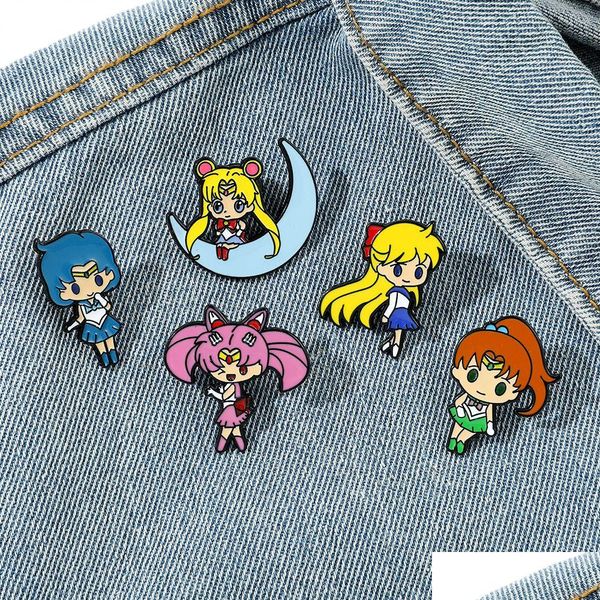 Acessórios dos desenhos animados Sailor Moon Girl Pin Filmes bonitos Jogos Hard Esmalte Pins Coletar Broche Mochila Chapéu Saco Colar Lapela Emblemas Drop Dhfmo