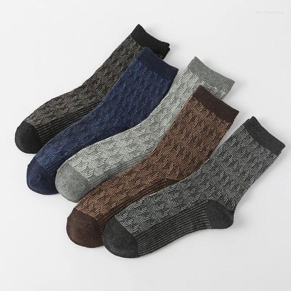 Мужские носки в стиле ретро, 5 пар/лот, мужские хлопковые теплые классические деловые повседневные осенне-зимние дышащие мужские носки в стиле Харадзюку Meias