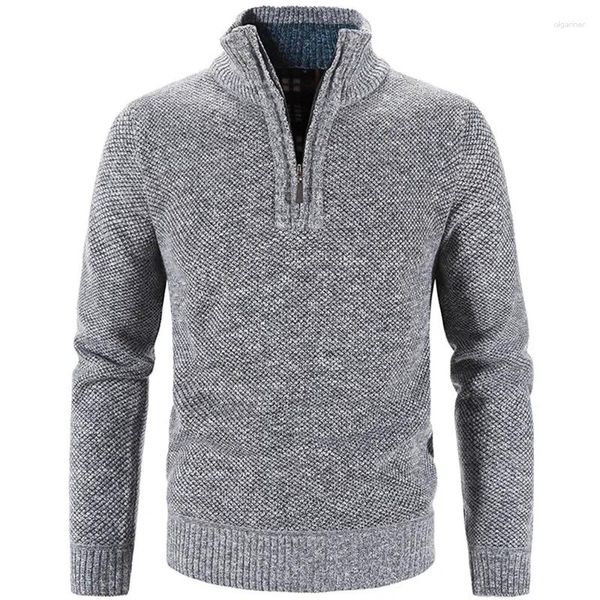 Мужские свитера 2024, осень-зима, толстый вязаный свитер, мужские пуловеры, однотонные, на молнии, с воротником-стойкой, приталенные, вязаные, большие