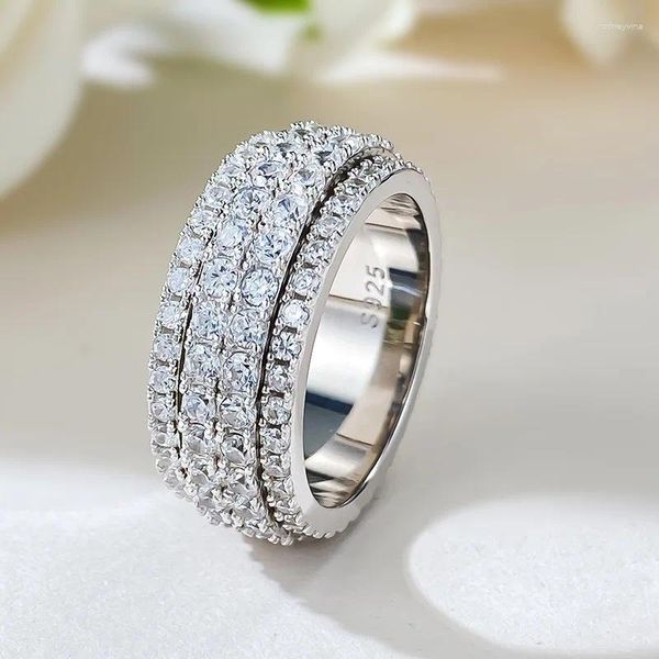 Anéis de cluster Único girar moissanite diamante para mulheres homens reais 925 prata esterlina noivado anel de casamento promessa jóias