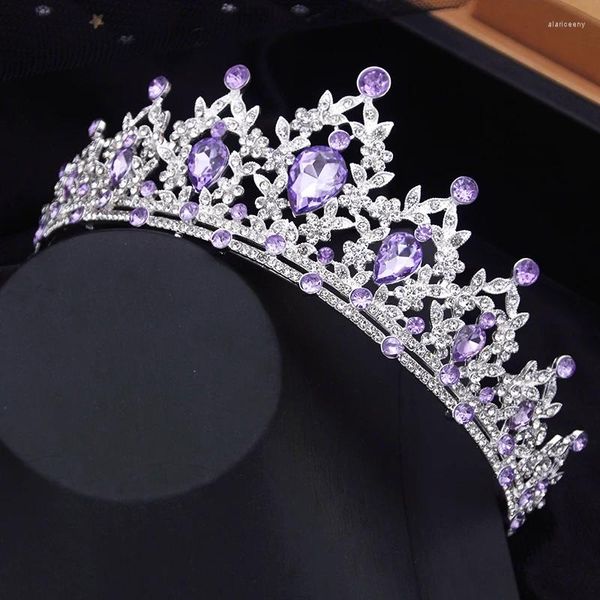 Fermagli per capelli Corona da sposa in cristallo viola Regina reale Tiara Spettacolo Prom Sposa Diadema Accessori da sposa principessa