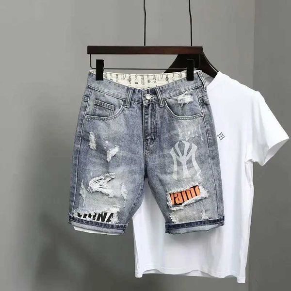 Pantaloncini da uomo Estate Harajuku Moda Denim Mens Blue Jeans Coreano Abbigliamento di lusso Stile Merci Hip Hop Pantaloncini di jeans Pantaloncini di jeans J240219