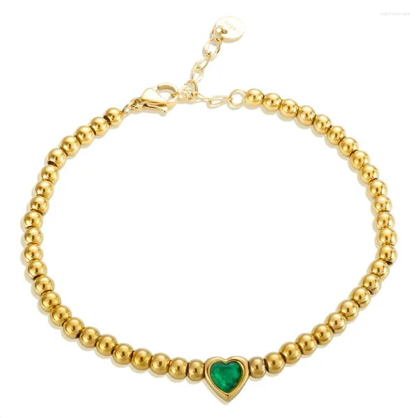 Link-Armbänder JINHUI Runde Perle Kugel Bunte Liebe Kristall Intarsien Gold Farbe Edelstahl Armband 18 K Mode Für Frauen Schmuck