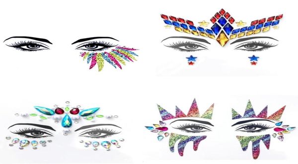 Tattoo Face Jewel Aufkleber für Frauen Party Urlaub Augenbrauen Kristall Augen funkelnde Edelsteine 3D Glitter Körperkunst Bühne Make -up Deco 3pcsl5428278