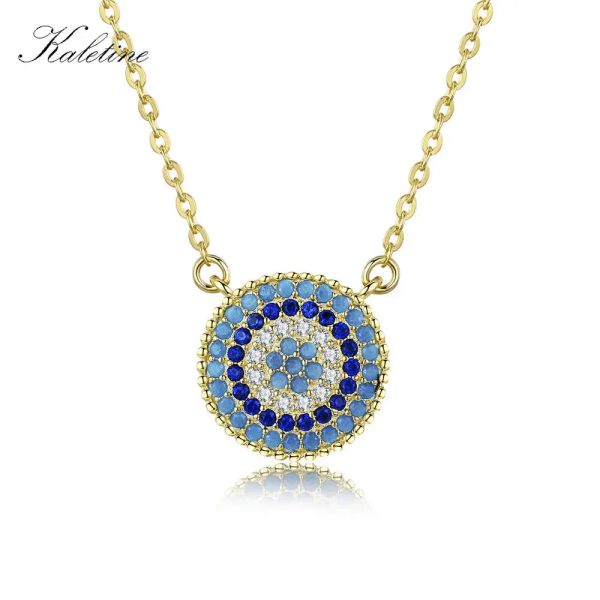 Ciondoli KALETINE Collana in argento sterling 925 con ciondolo rotondo Collana con malocchio Collana da donna con pavé blu Zinconia Fortuna Turchia Gioielli