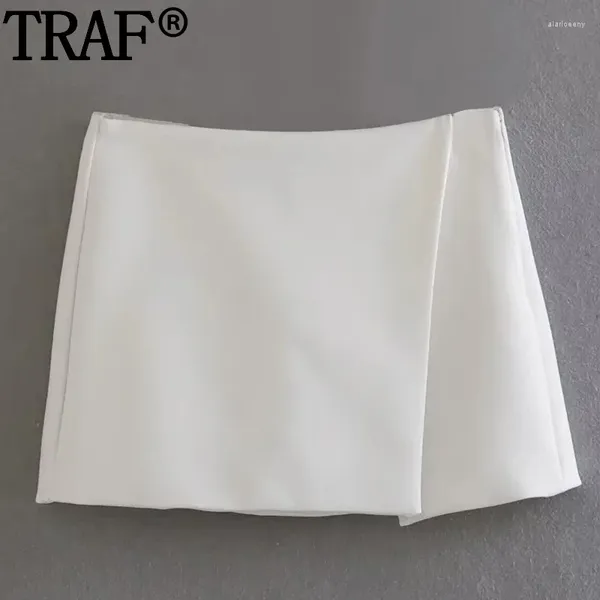 Saias traf 2024 saia branca shorts cintura alta verão mulheres skort streetwear assimétrico skorts para mulheres casuais y2k calças