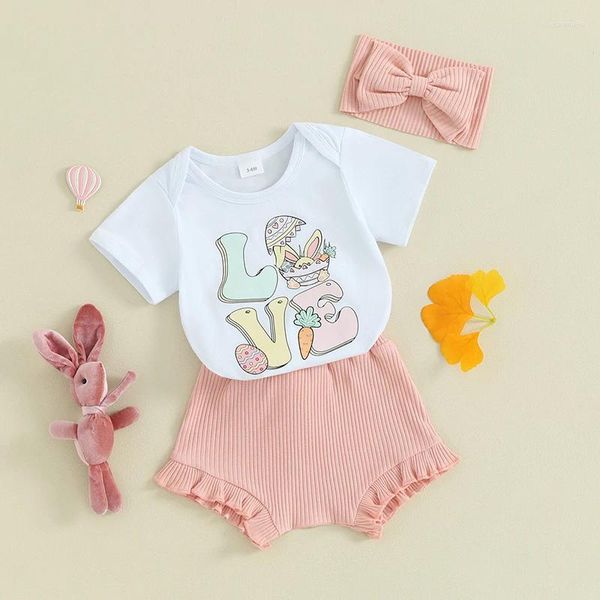 Set di abbigliamento Born Baby Girl Easter Outfit Piccolo pagliaccetto a maniche corte Coda Pantaloncini Set di fasce Abiti carini