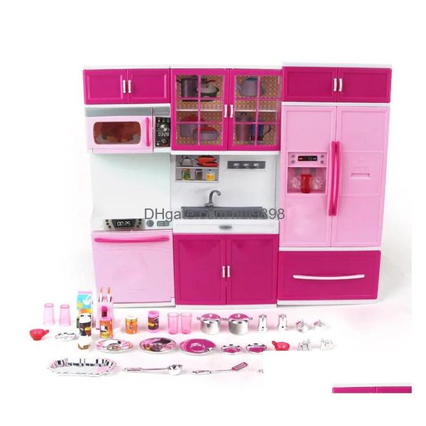 Cucine Gioca Cibo Bambini Bambini Grandi /27S Cucina Con Suono E Luce Ragazze Fai Finta Di Cucinare Set Di Giocattoli Rosa Simation Armadio Regalo Dh2Cj